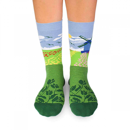 Flori - Sosete bumbac Arty Socks Lalele si Mori de Vant verde