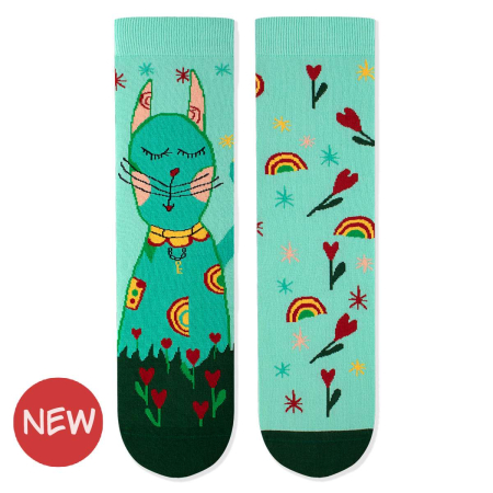 Sosete lungi copii - Șosete bumbac Arty Socks Pisica Hippie Albastru Pal