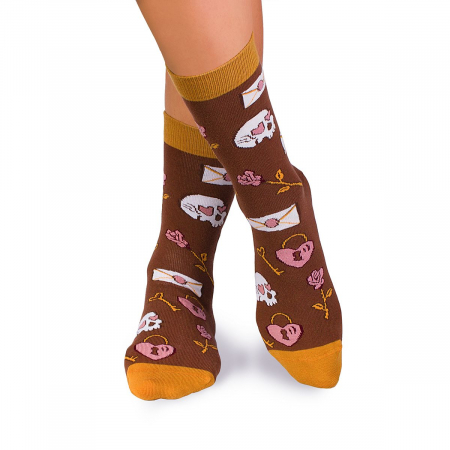 Dragoste - Sosete bumbac Colour Cotton Socks ST VALENTINE'S DAY Brown
