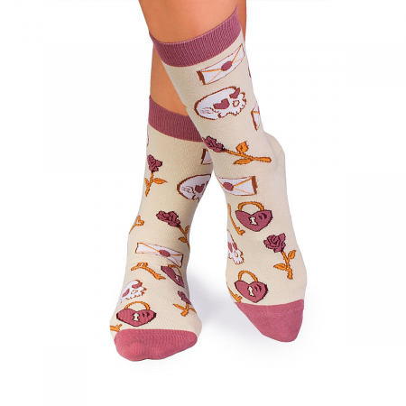 Dragoste - Sosete bumbac Colour Cotton Socks ST VALENTINE'S DAY Ecru