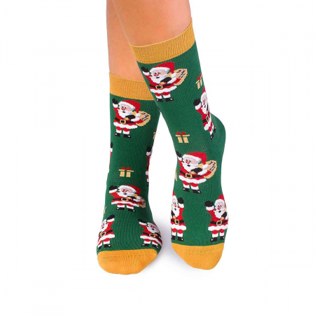 Sosete de Craciun - Sosete bumbac de craciun Colour Cotton Mos Craciun Verde
