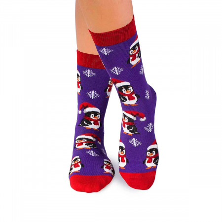 Sosete de Craciun - Sosete bumbac de craciun Colour Cotton Pinguin Fericit Violet