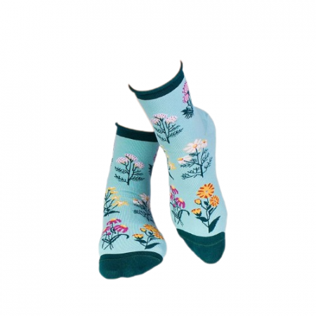 Sosete bumbac de lungime medie, model floral, Menta [6]