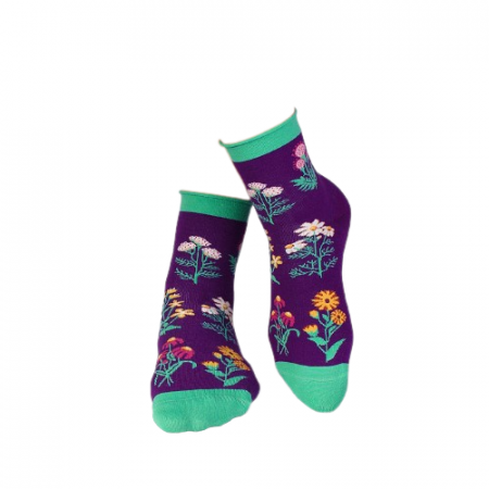 Sosete bumbac de lungime medie, model floral, Violet [3]