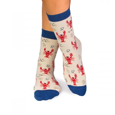 Sosete amuzante femei - Sosete bumbac Fine Cotton Sealife Homar Ecru