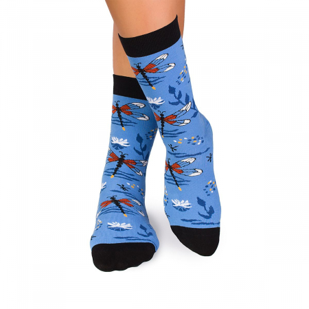 Sosete amuzante femei - Sosete bumbac Fine Cotton Sealife Libelula Albastru