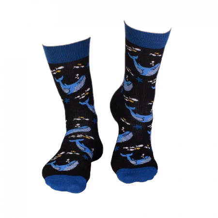 Sosete bumbac Fine Cotton Sealife Balene Negru [6]
