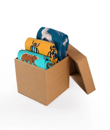 Sosete amuzante barbati - Sosete bumbac Forest Animals Cool Box, 3 buc.