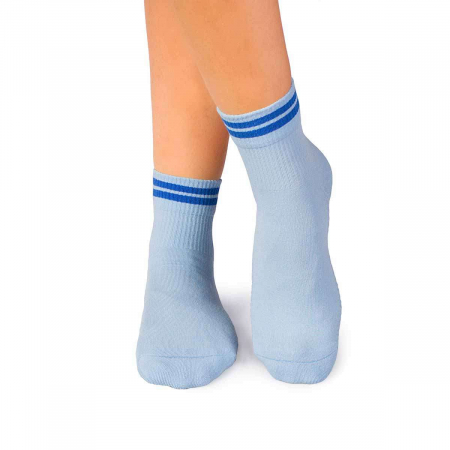 Sosete casual femei - Sosete bumbac organic albastre cu 2 dungi albastru inchis Active Day