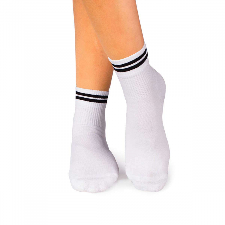Sosete casual femei - Sosete bumbac organic albe cu 2 dungi negre Active Day