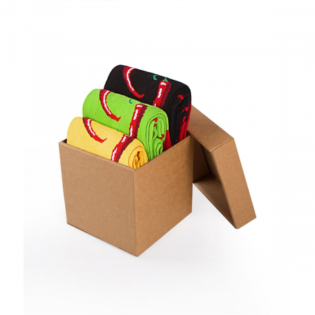 Gift Box-uri Amuzante - Sosete bumbac organic BOX 3 COLOUR COTTON MEXICO CHILI PEPPER