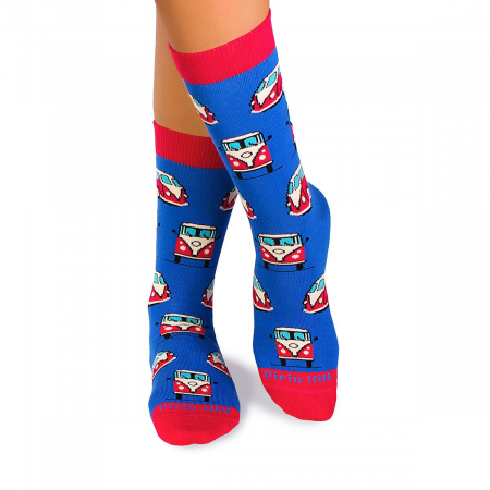 Retro - Sosete bumbac organic COLOUR COTTON Retro Buses Blue