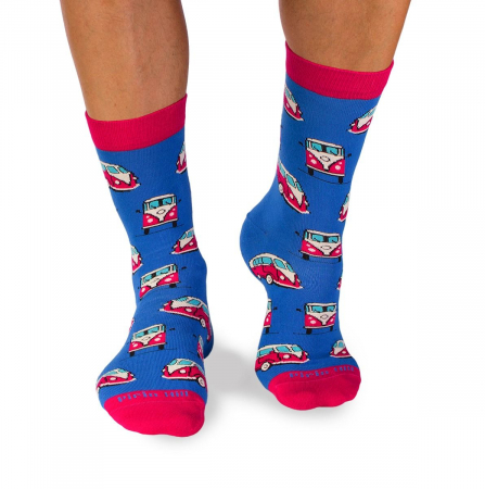 Retro - Sosete bumbac organic COLOUR COTTON Retro Buses Blue