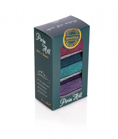 Dungi, buline si romburi - Sosete bumbac organic cu dungi 98% COTTON RICH Box 3 Violet Bordeaux Turcoaz