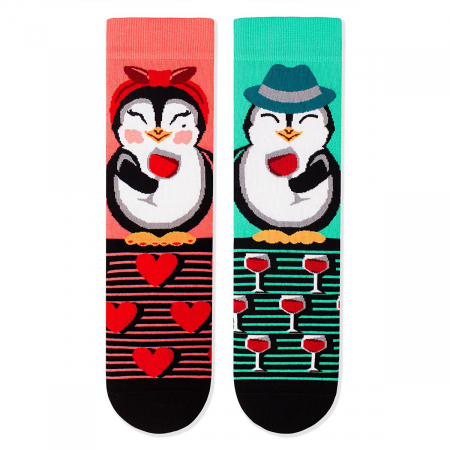 Gift Box-uri Amuzante - Sosete bumbac Penguin Love Coral