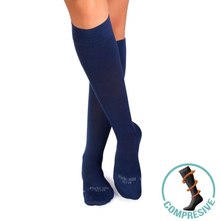 Sosete lungi 3/4 - Șosete compresive pentru gambe late lungi 3/4 din Bumbac Mercerizat Albastru