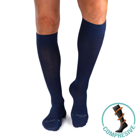 Șosete compresive pentru gambe late lungi 3/4 din Bumbac Mercerizat Albastru [6]