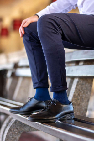 Șosete compresive pentru gambe late lungi 3/4 din Bumbac Mercerizat Albastru [4]