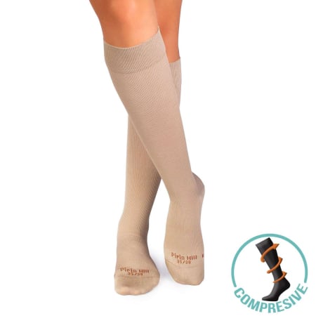 Sosete lungi 3/4 - Șosete compresive pentru gambe late lungi 3/4 din Bumbac Mercerizat Bej