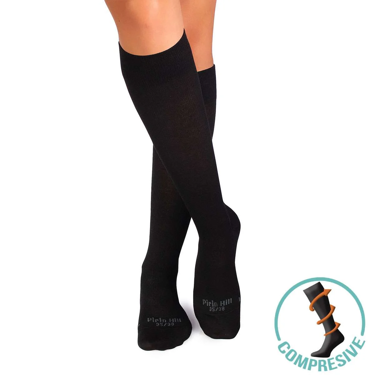 Sosete lungi 3/4 - Șosete compresive pentru gambe late lungi 3/4 din Bumbac Mercerizat Negru