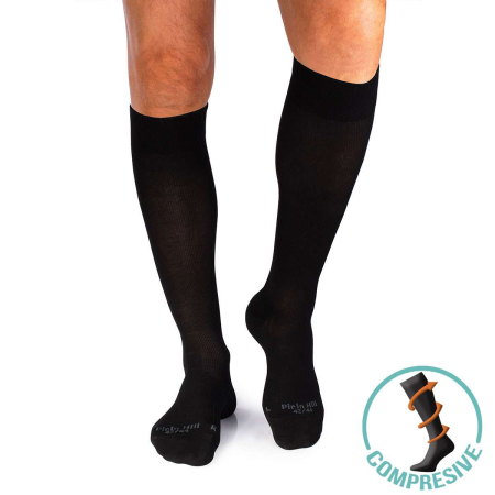 Șosete compresive pentru gambe late lungi 3/4 din Bumbac Mercerizat Negru [3]