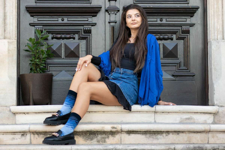 Sosete Dama - Șosete cu 98% Bumbac Tușe Artistice Albastru
