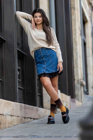 Sosete Dama - Șosete cu 98% Bumbac Tușe Artistice Maro