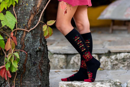Șosete dama lungi 3/4 din bumbac cu motive traditionale românești Negru [3]