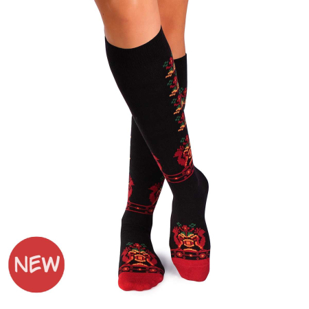 Sosete lungi 3/4 - Șosete dama lungi 3/4 din bumbac cu motive traditionale românești Negru