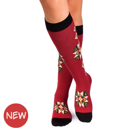 Sosete lungi 3/4 - Șosete dama lungi 3/4 din bumbac cu motive traditionale românești Vișiniu