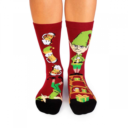 Meserii - Sosete din bumbac organic de Craciun Arty Socks Spiridus Vesel Bordo deschis