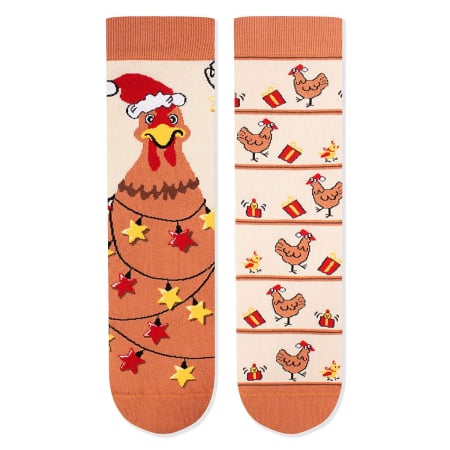 Craciun - Șosete de Crăciun din Bumbac  Arty Socks cu Găină - Ecru