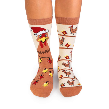 Craciun - Șosete de Crăciun din Bumbac  Arty Socks cu Găină - Ecru