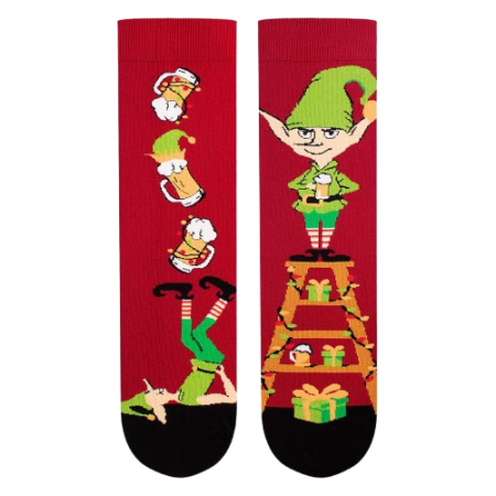 Sosete din bumbac organic de Craciun Arty Socks Spiridus Vesel Bordo deschis [3]
