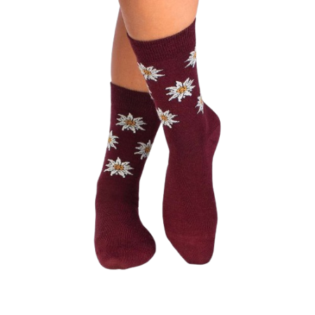 Sosete lana merino - Șosete din Lână cu Floare de Colt Bordo