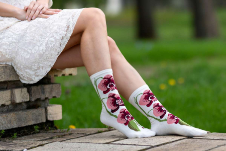 Sosete Fine din Bambus cu Orhidee Ecru [4]