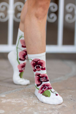 Sosete Dama - Sosete Fine din Bambus cu Orhidee Ecru