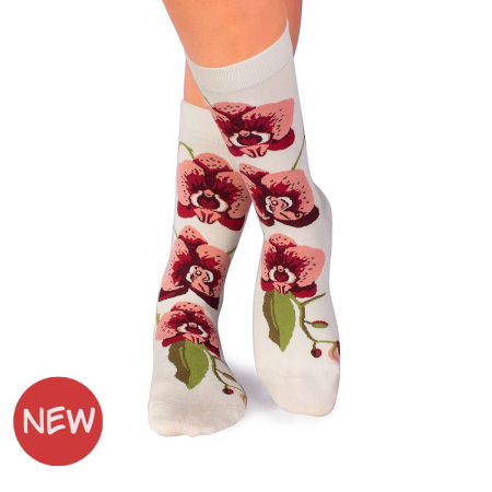 Sosete Dama - Sosete Fine din Bambus cu Orhidee Ecru