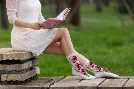 Sosete Fine din Bambus cu Orhidee Ecru [2]