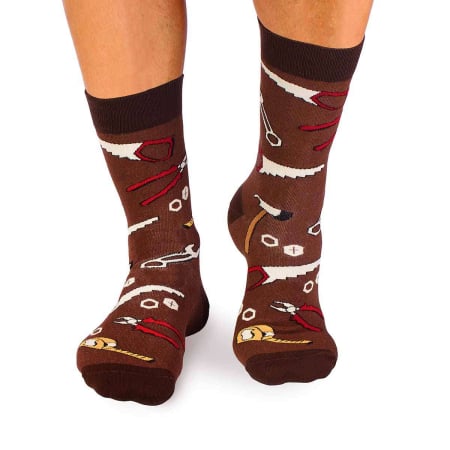Sosete amuzante barbati - Șosete Fine din Bumbac cu Unelte Maro