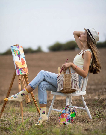 Flori - Șosete Fine din Bumbac organic cu model floral Galben