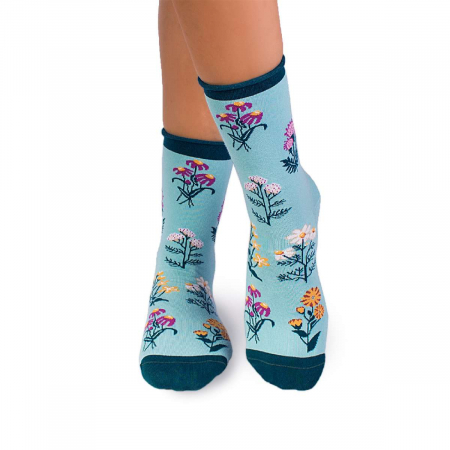Flori - Șosete Fine din Bumbac organic cu model floral Menta