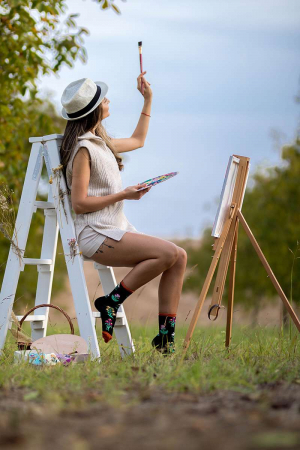 Șosete Fine din Bumbac organic cu model floral Negru [4]