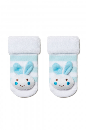 Sosete amuzante femei - Sosete flausate cu model in relief Blue Bunny