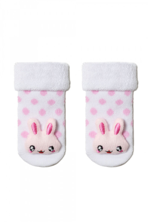 Sosete amuzante femei - Sosete flausate cu model in relief Pink Bunny