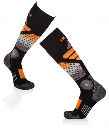 Sosete Schi - Sosete schi 3/4 lungi lana merino Negru Portocaliu