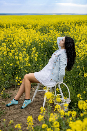 Flori - Sosete scurte bumbac, model floral, Menta