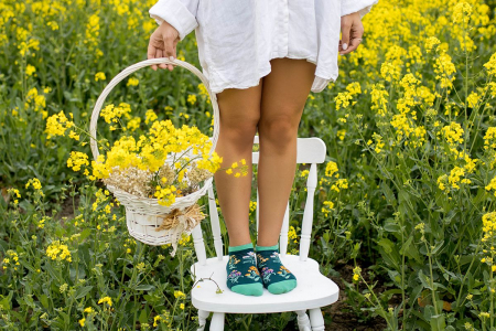 Sosete scurte bumbac, model floral, Verde Inchis [2]