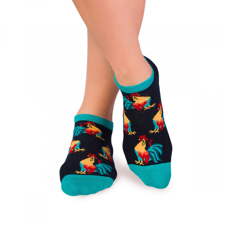Sosete amuzante femei - Sosete scurte bumbac organic COLOUR COTTON Rooster Sneaker NAVY
