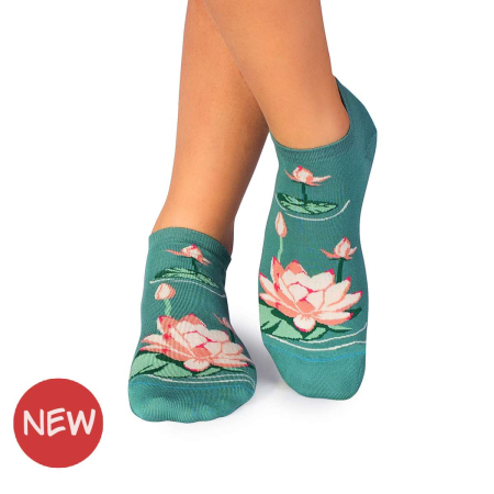 Sosete Dama - Sosete Scurte din Bambus cu Lotus Turcoaz